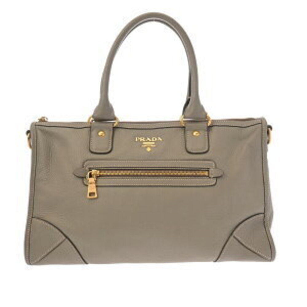 Prada Handbag Greige Gray Leather Bag
